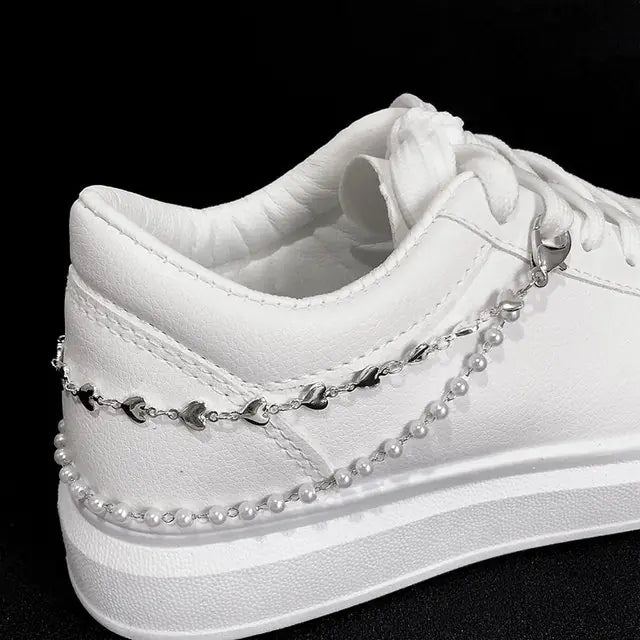 Double Layer Pearls Heart Shoe Buckles